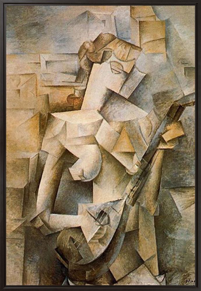 Girl with Mandolin (Fanny Tellier) - Black Floater Frame 24" X 36"