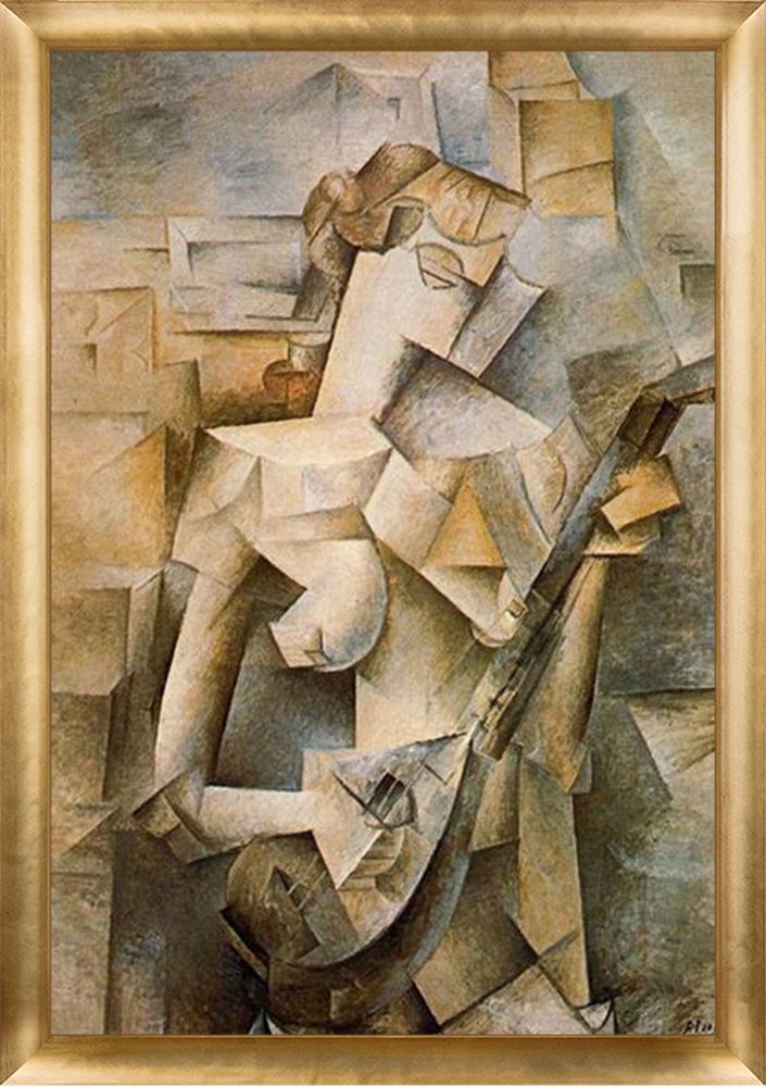 Girl with Mandolin (Fanny Tellier) - Gold Luminoso Frame 24" x 36"