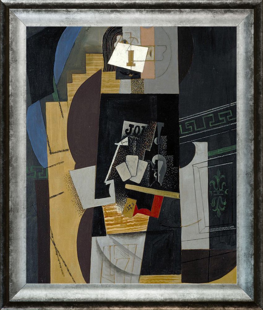 Card Player (LHomme aux cartes) - Athenian Distressed Silver Frame 20"X24"