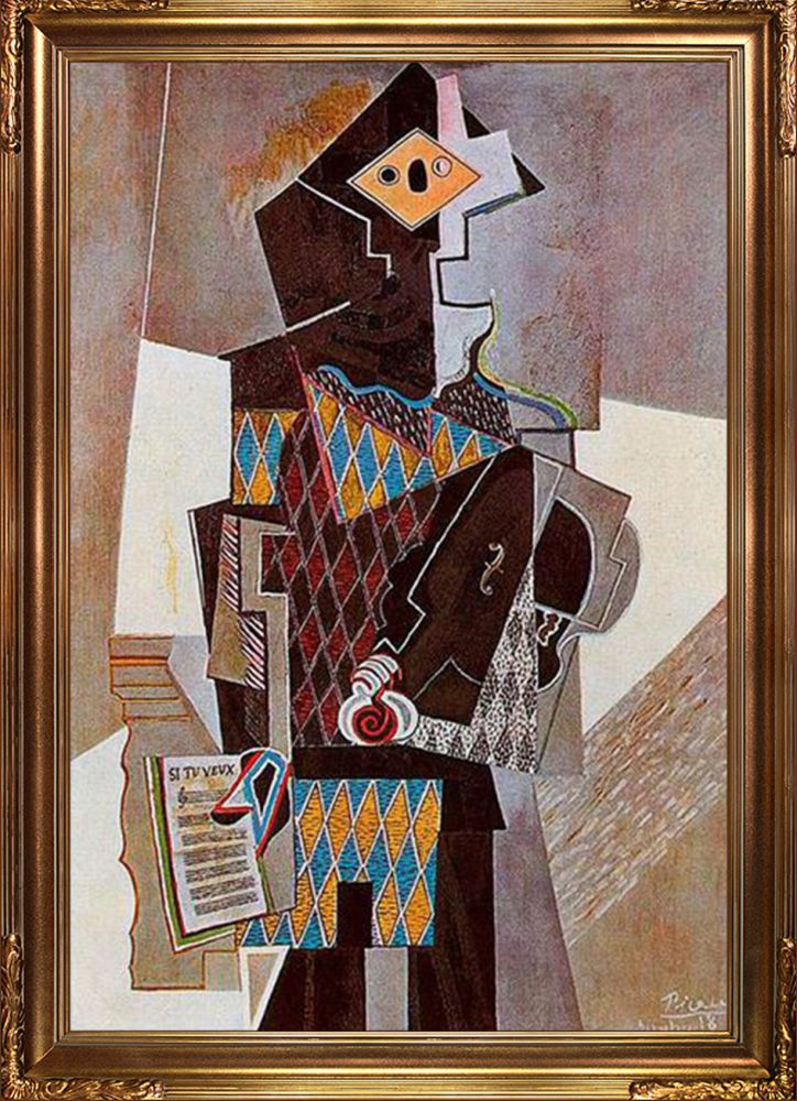 Harlequin with Violin - Florentine Gold Frame 24"X36"