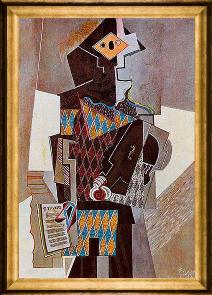 Harlequin with Violin - Athenian Gold Frame 24"X36"