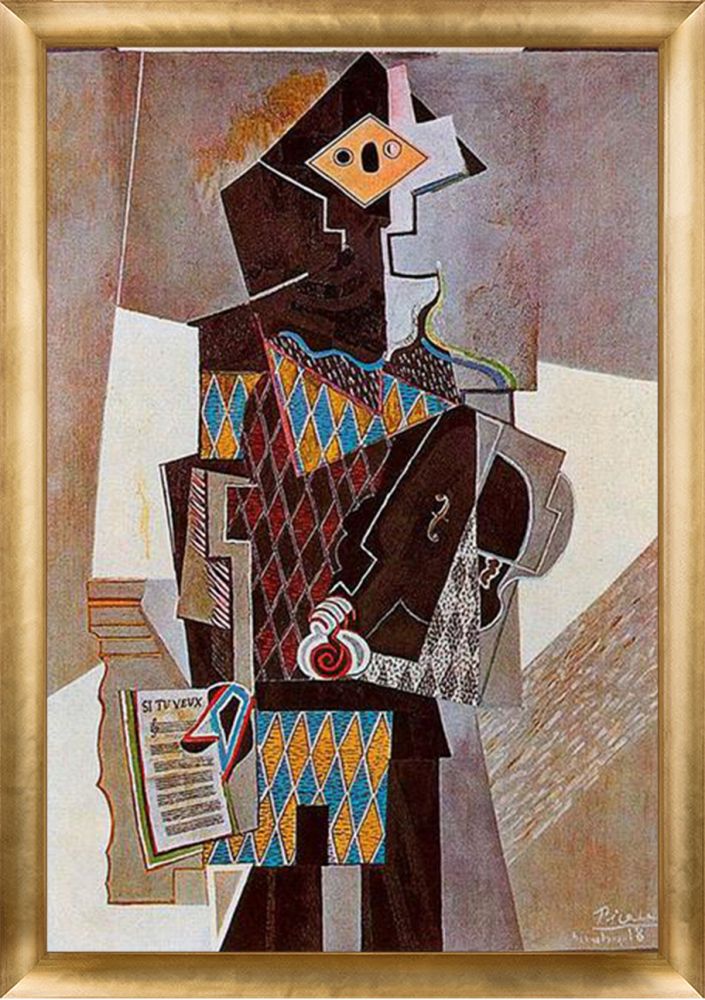 Harlequin with Violin - Gold Luminoso Frame 24" x 36"