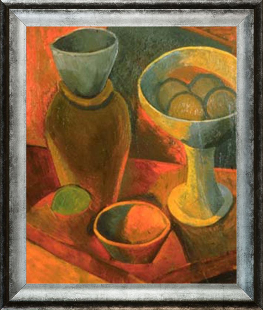 Jug and Fruit Bowl - Athenian Distressed Silver Frame 20"X24"