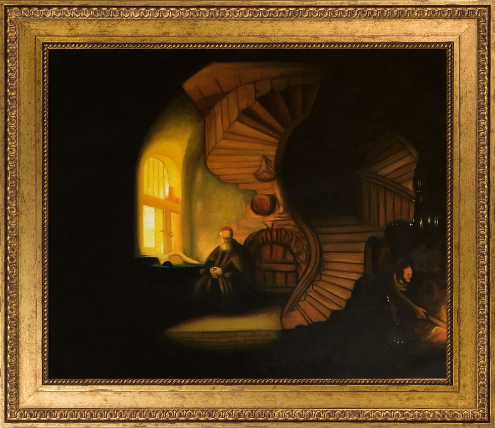 The Philosopher in Meditation Pre-Framed - Versailles Gold King Frame 20" X 24"