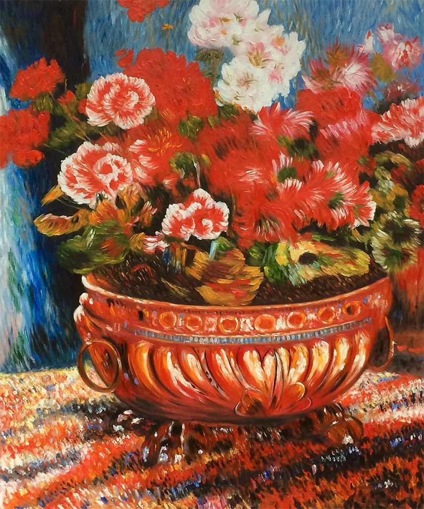 Geraniums in a Copper Basin