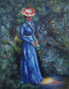 Woman in a Blue Dress, Standing in the Garden of St. Cloud
