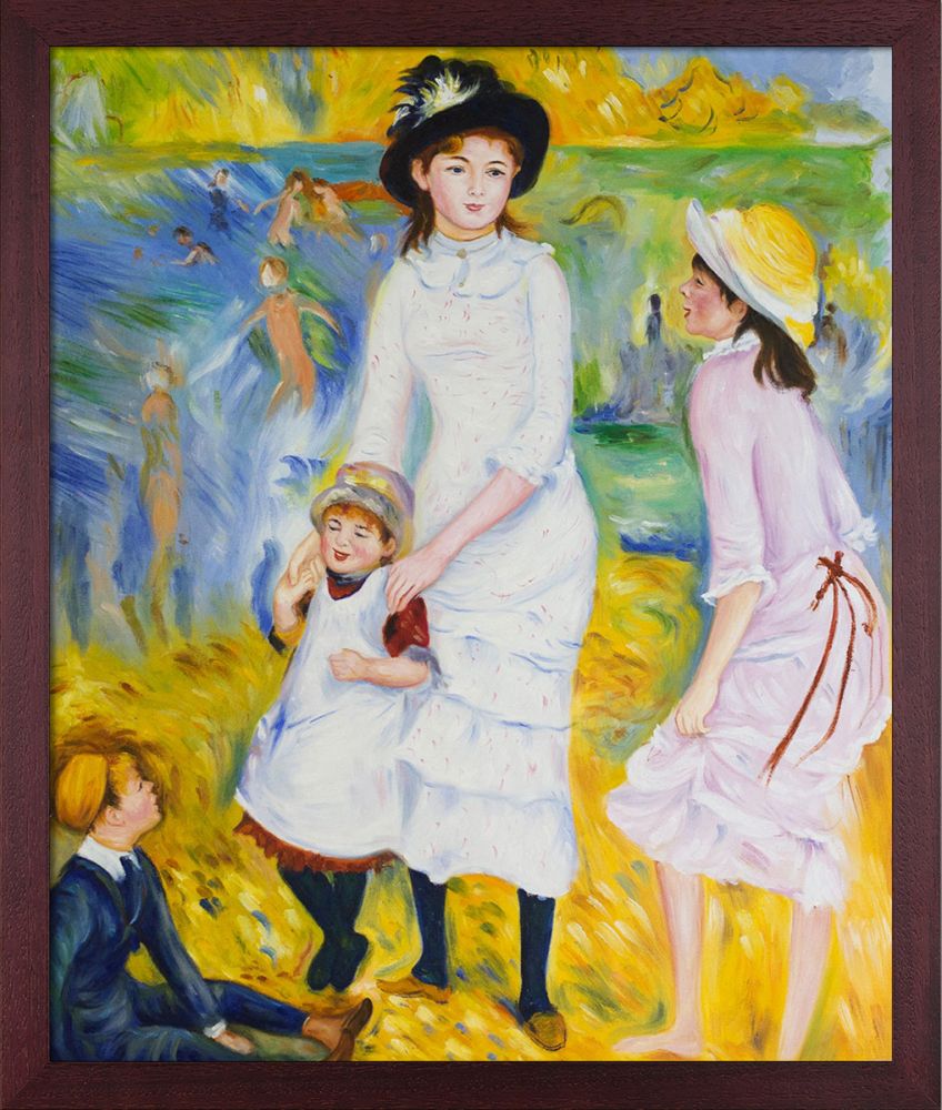 Children on the Seashore Pre-Framed - Open Grain Mahogany 20" X 24"