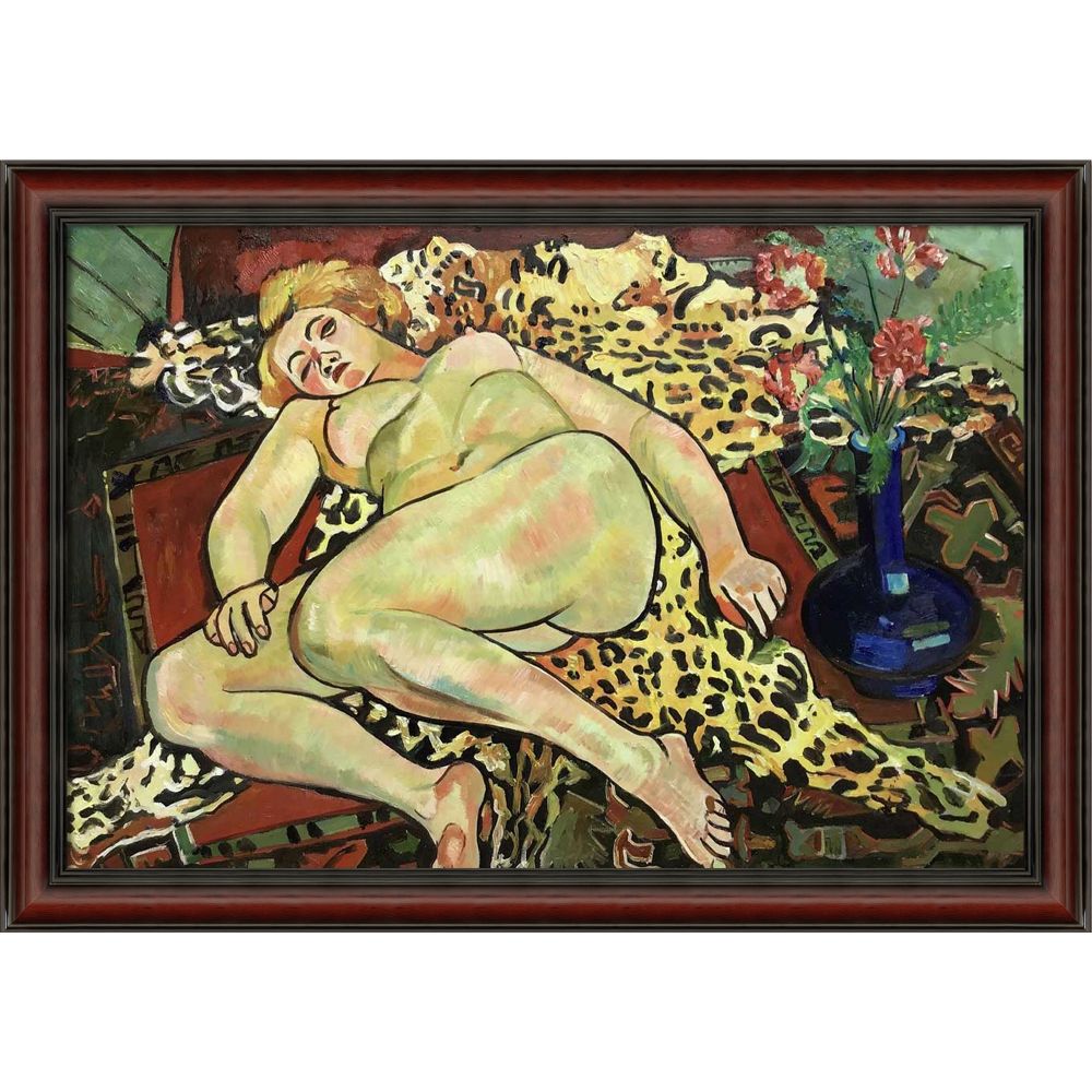 Naked Catherine Lying on a Panther's Skin Pre-framed - Grecian Wine Frame 24" X 36"