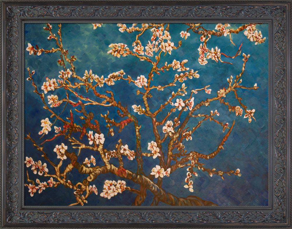 Branches of an Almond Tree in Blossom Pre-Framed - Black Spanish Walnut Frame 30