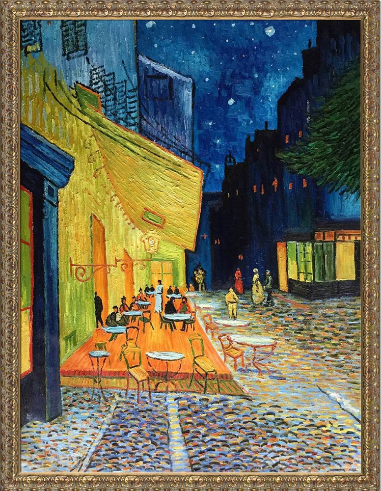Cafe Terrace at Night Pre-Framed - Golden Oak Leaf Frame 36"X48"