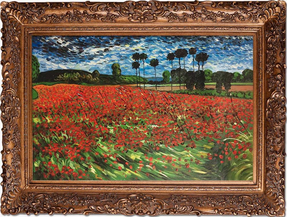 Field of Poppies Pre-Framed - Burgeon Gold Frame 24"X36"