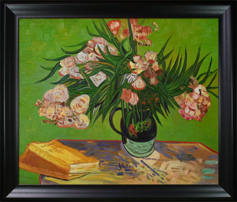 Majolica Jar with Branches of Oleander, 1888 Oil Painting Pre-Framed - Black Matte Frame 20"X24"