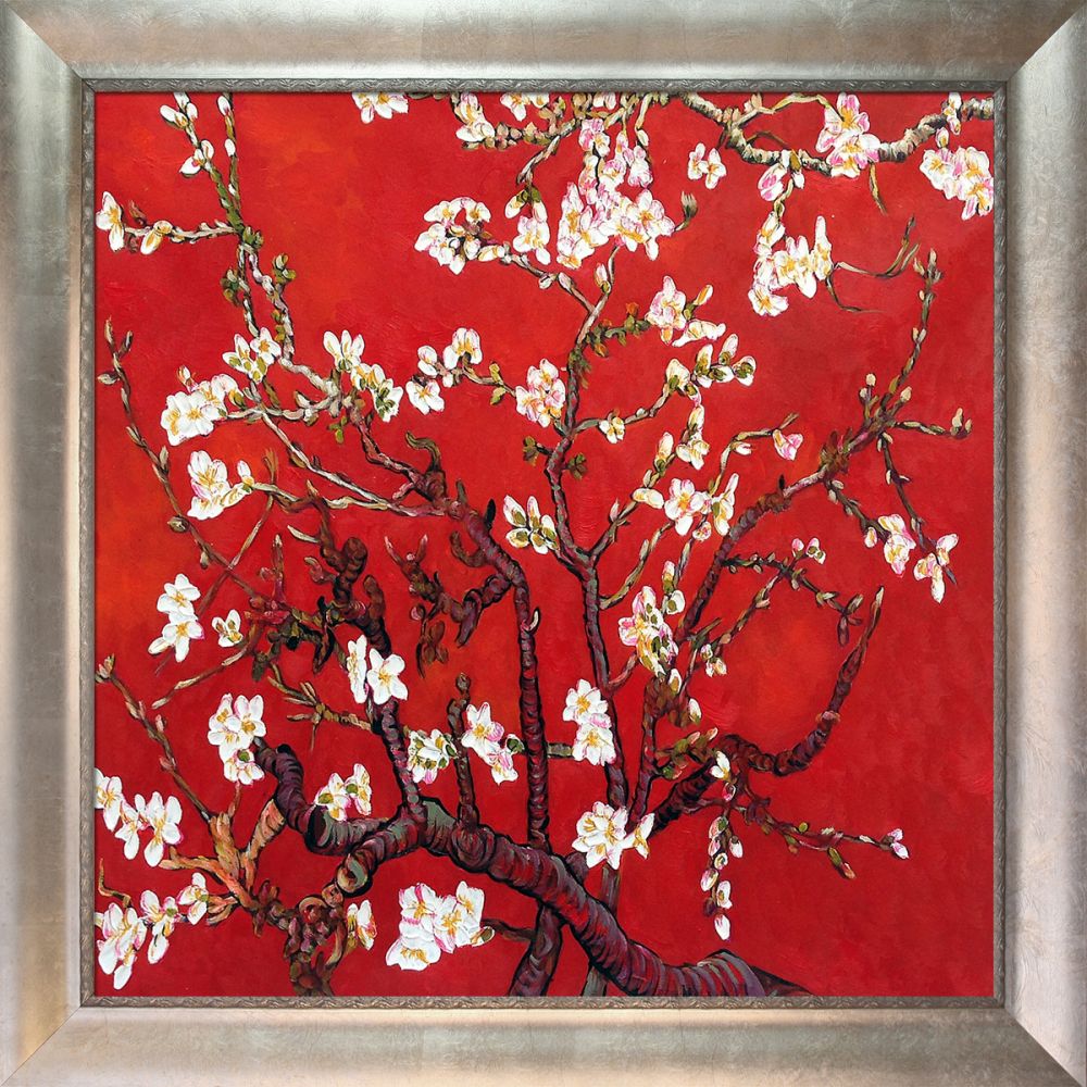 Branches of an Almond Tree in Blossom, Ruby Red Pre-Framed - Champage Scoop with Swirl Lip Frame 24"X24"