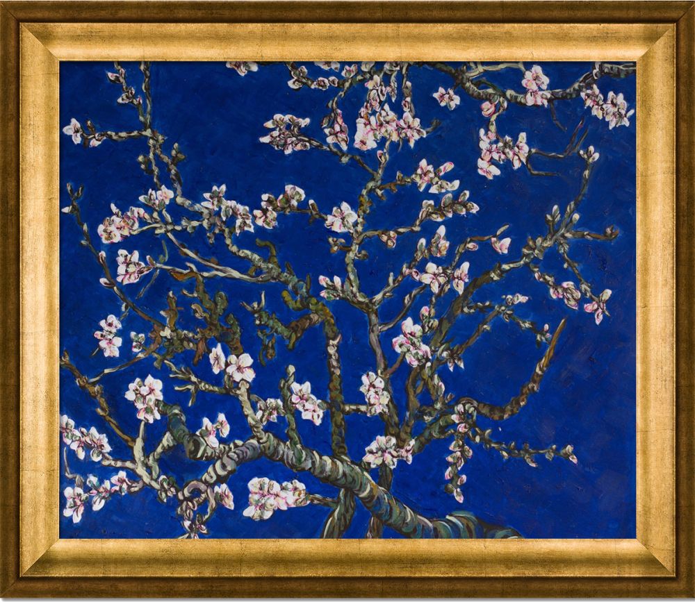 Branches of an Almond Tree in Blossom, Sapphire Blue Pre-Framed - Athenian Gold Frame 20"X24"