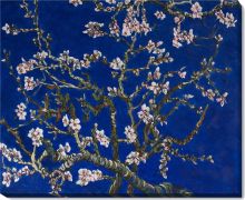 Branches of an Almond Tree in Blossom, Sapphire Blue Pre-Framed