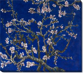 Branches of an Almond Tree in Blossom, Sapphire Blue Pre-Framed