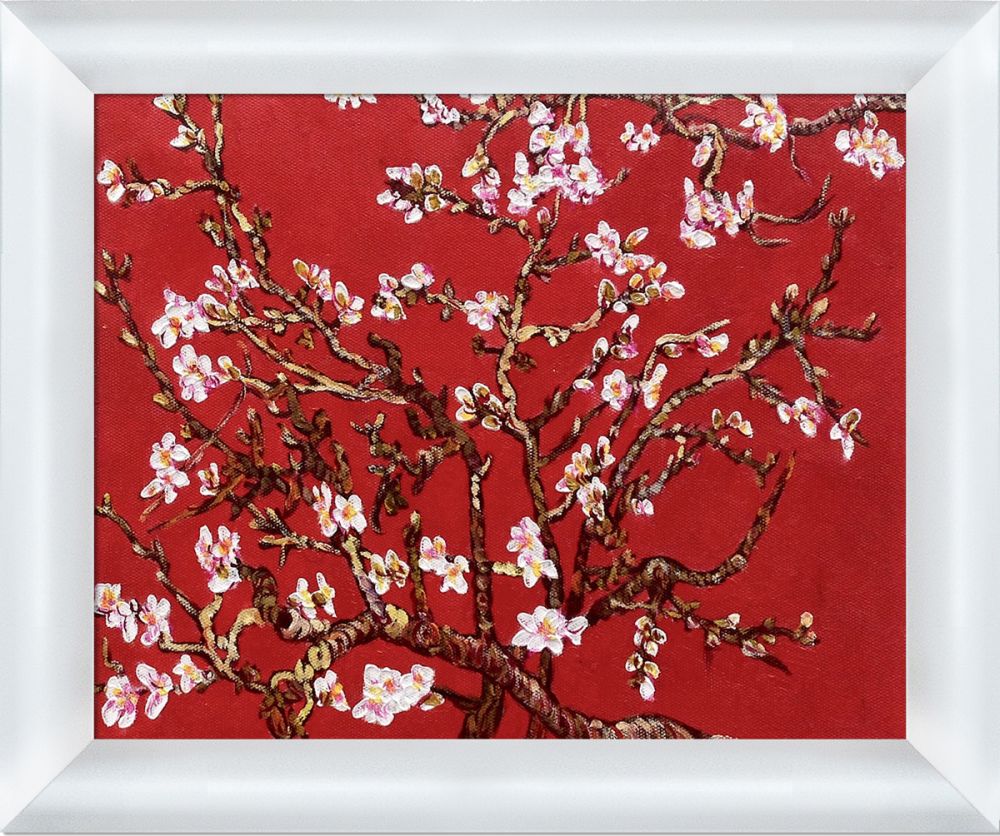 Branches of an Almond Tree in Blossom, Ruby Red Pre-Framed - Moderne Blanc Frame 8" X 10"