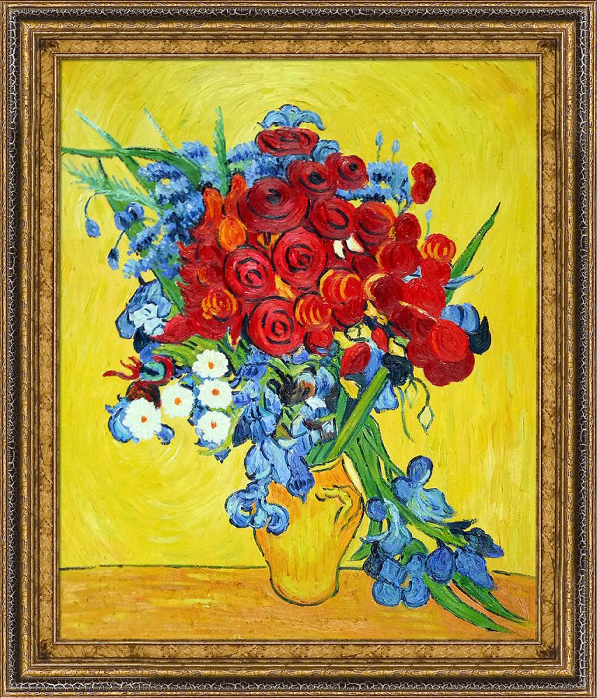 Poppies and Iris Collage Pre-Framed - Black Crackle Frame 20"X24"