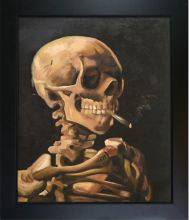 Skull of a Skeleton with Burning Cigarette Pre-Framed