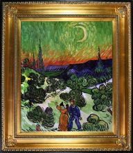 Landscape with Couple Walking and Crescent Moon Pre-Framed