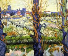 Orchard in Bloom with Poplars