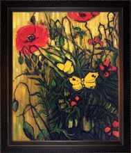Poppies and Butterflies Pre-Framed