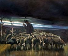 Shepherd with a flock of Sheep