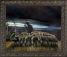 Shepherd with a flock of Sheep Pre-Framed