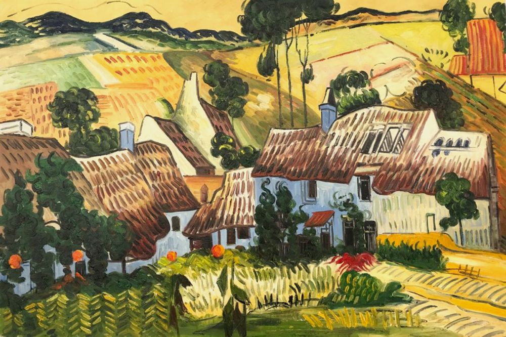Thatched Houses against a Hill