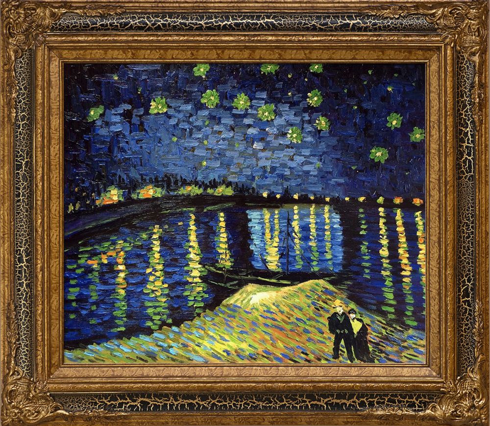 Starry Night Over the Rhone Pre-Framed - Black Crackle King Frame 20"X24"