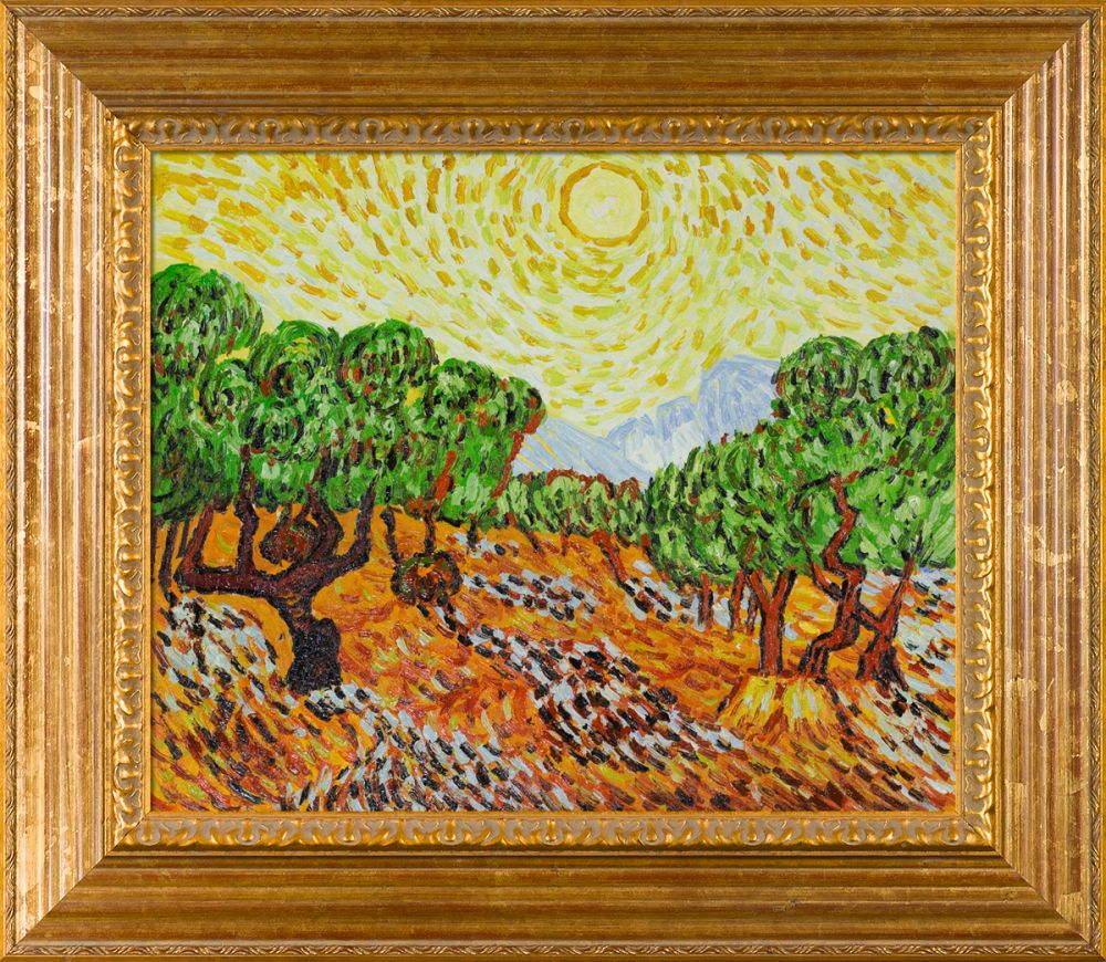 Olive Trees with Yellow Sun and Sky Pre-Framed - Vienna Gold Leaf Frame 20"X24"