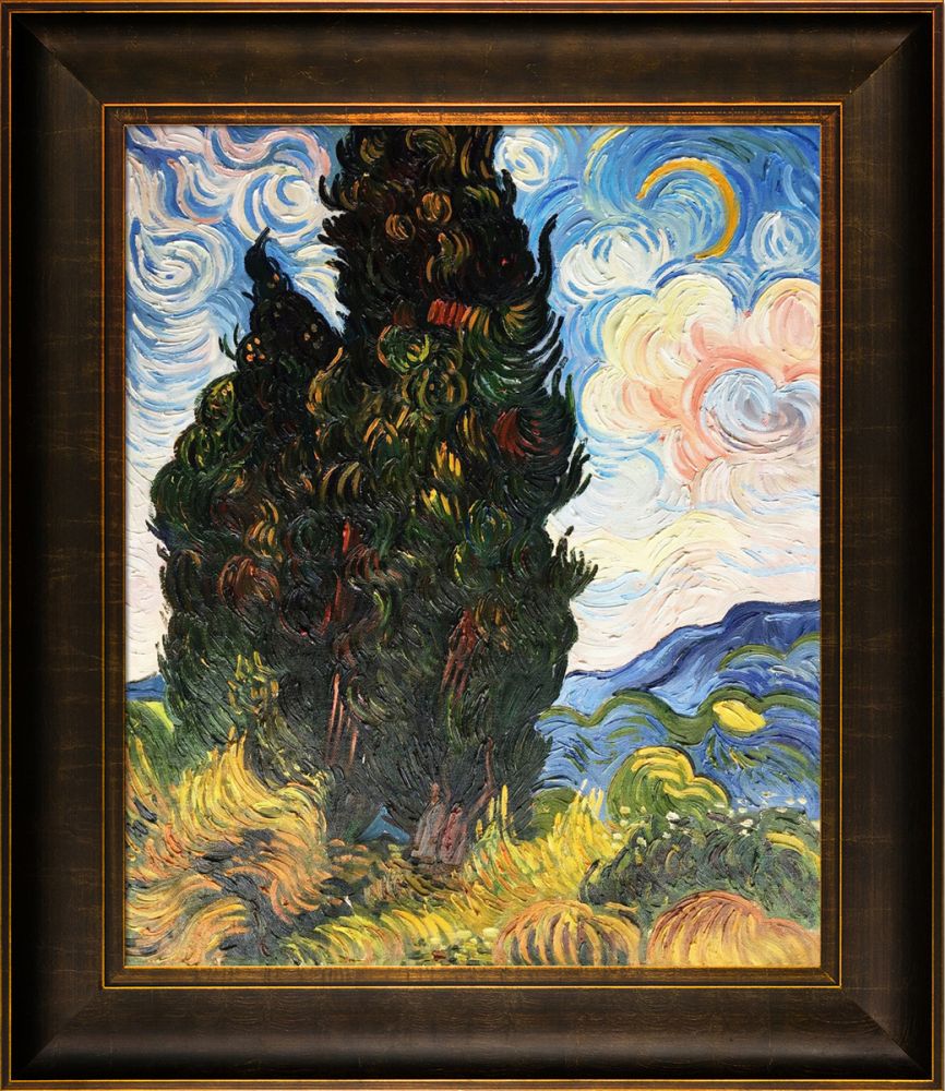 Two Cypresses Pre-Framed - Veine D'Or Bronze Scoop Frame 20"X24"