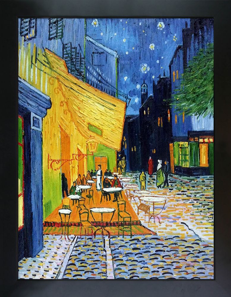 Cafe Terrace at Night Pre-Framed - New Age Black Frame 30"X40"