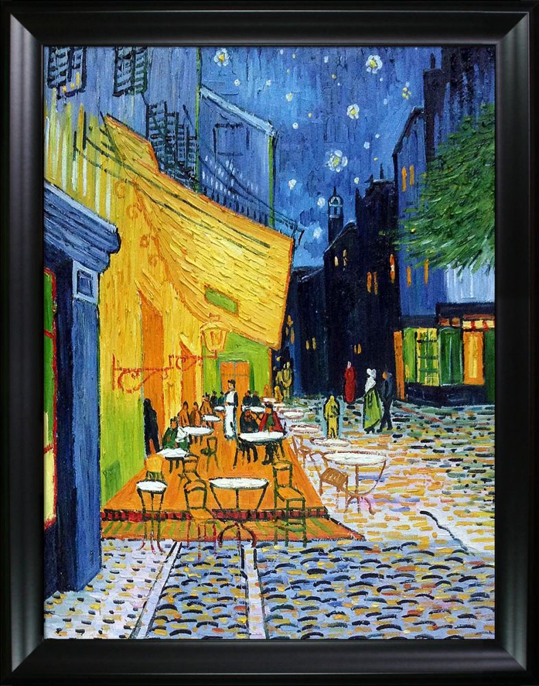 Cafe Terrace at Night Pre-Framed - Black Matte Frame 30"X40"