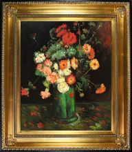 Vase with Zinnias and Geraniums Pre-Framed
