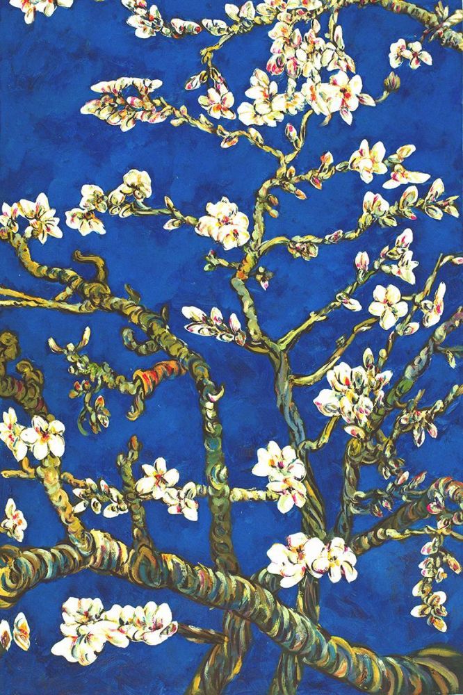 Branches of an Almond Tree in Blossom, Sapphire Blue