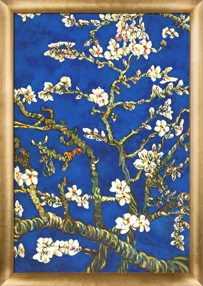 Branches Of An Almond Tree In Blossom, Sapphire Blue Pre-Framed - Gold Luminoso Frame 24" x 36"