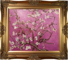 Branches of an Almond Tree in Blossom, Magenta Pre-Framed