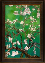 Branches of an Almond Tree in Blossom, Emerald Green Pre-Framed