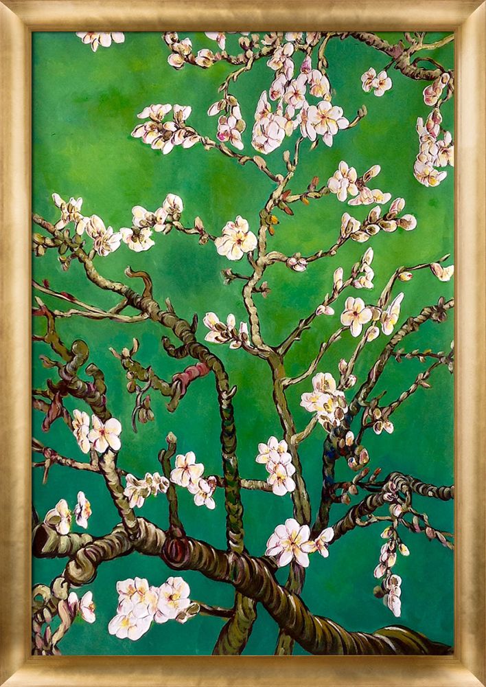 Branches of an Almond Tree in Blossom, Emerald Green Pre-Framed - Gold Luminoso Frame 24" x 36"