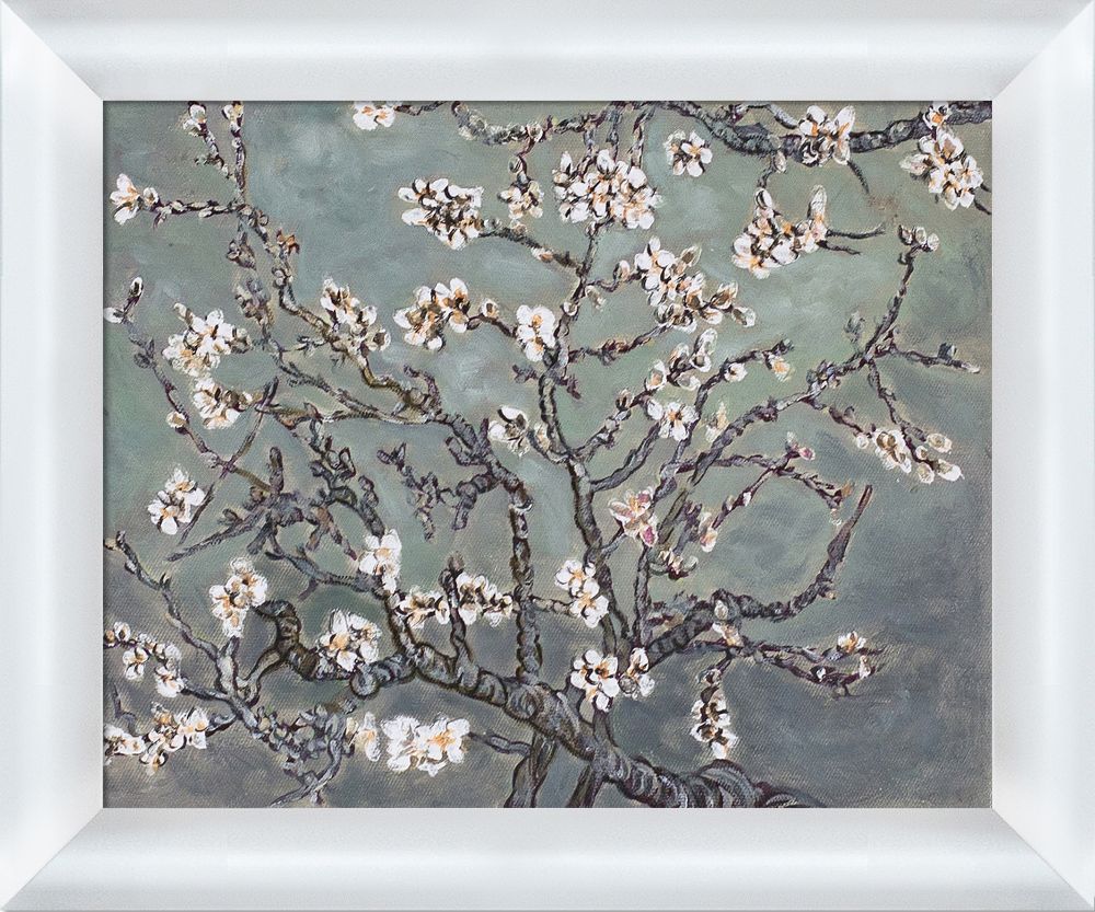 Branches of an Almond Tree in Blossom, Pearl Grey Pre-framed - Moderne Blanc Frame 8" X 10"