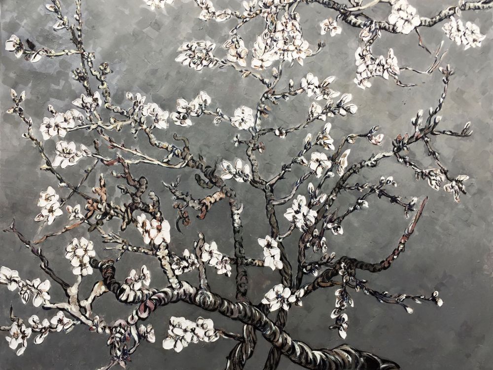 Branches of an Almond Tree in Blossom, Pearl Grey