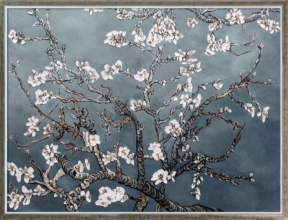 Branches of an Almond Tree in Blossom, Pearl Grey Pre-Framed - Champagne Silhouette 30" X 40"