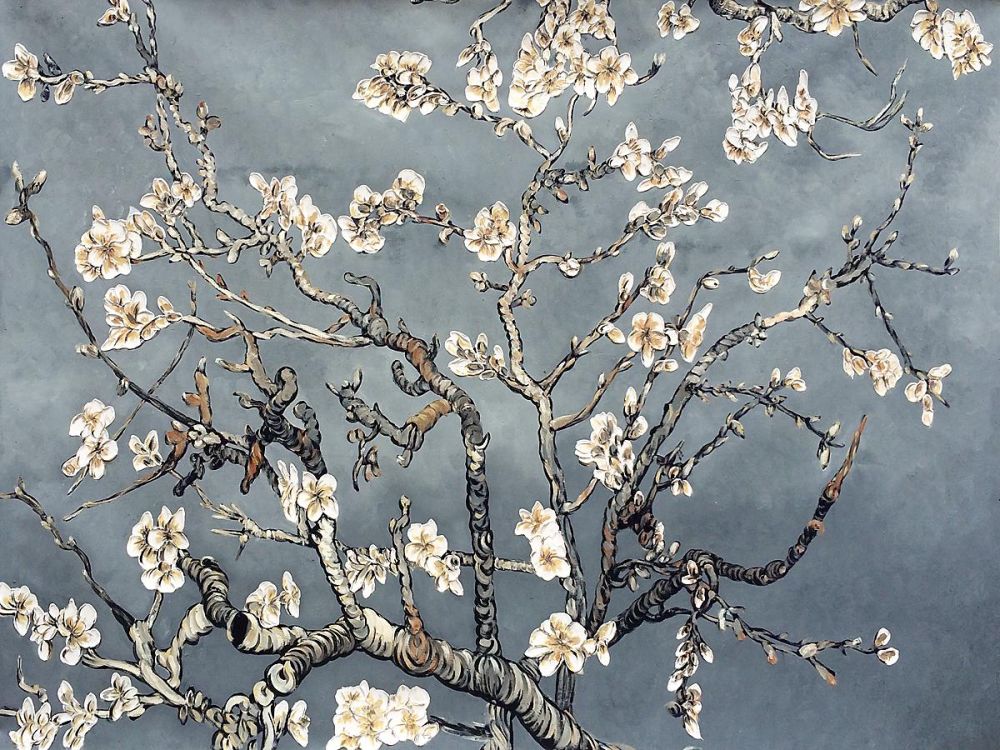 Branches of an Almond Tree in Blossom, Pearl Grey