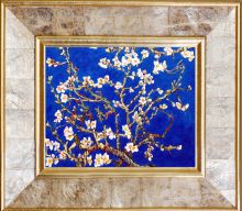 Branches of an Almond Tree in Blossom, Sapphire Blue Pre-Framed