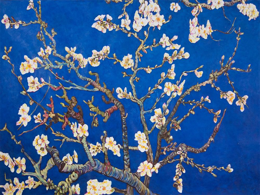 Branches of an Almond Tree in Blossom, Sapphire Blue