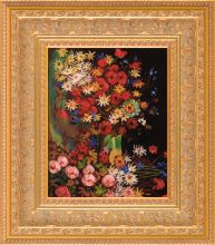 Vase with Poppies Cornflowers Peonies and Chrysanthemums Pre-Framed