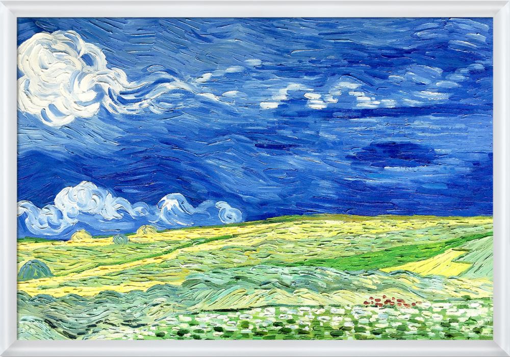 Wheatfield Under Thunderclouds Pre-Framed - Moderne Blanc Frame 24" X 36"