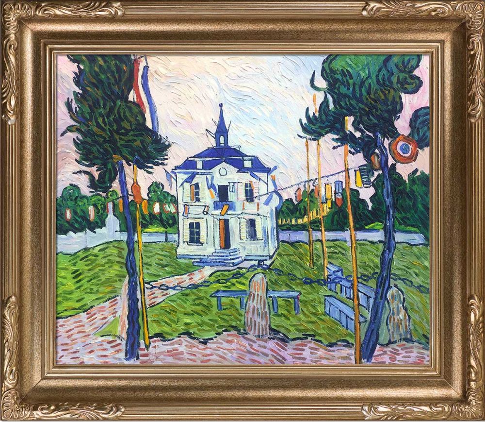 Auvers Town Hall in 14 July with Florentine Dark Champagne Frame - Florentine Dark Champagne Frame 20"X24"