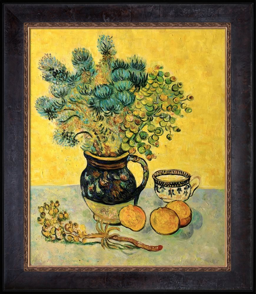 Still Life Majolica Jug with Wildflowers Pre-Framed - Sambrosa Distressed Espresso 20